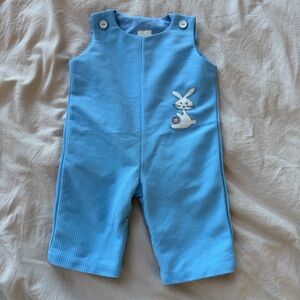 vintage Thomas knit baby romper in blue corduroy with bunny appliqué Easter 0-3